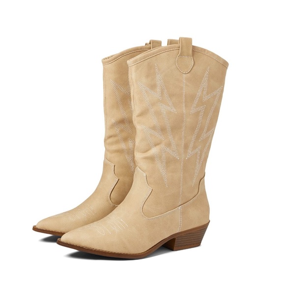 Dirty Laundry Tan Heeled Boots with Western Flair - Picture 1 of 5